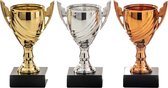 Coupes trophées prix/récompenses sportives 13 cm or/argent/bronze