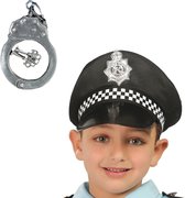 Carnaval déguisement speelgoed casquette de police noir pour enfants avec menottes