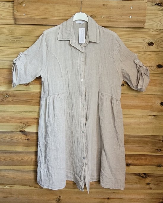 Chemise habillée en Puur lin avec boutons et col, couleur BEIGE, taille 40/42