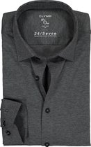 OLYMP No. Six 24/Seven super slim fit overhemd - tricot - antraciet grijs - Strijkvriendelijk - Boordmaat: 44