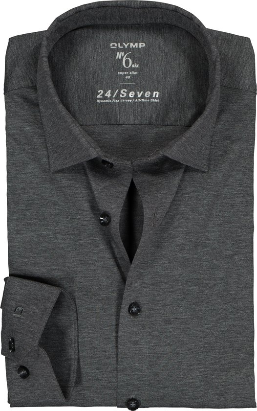 OLYMP No. Six 24/Seven super slim fit overhemd - tricot - antraciet grijs - Strijkvriendelijk - Boordmaat: 46