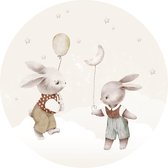 Behangcirkel The Night Rabbits - Ø 75 cm - Zelfklevende behangcirkel - Muurcirkel binnen - konijntjes op de maan - konijntjes op de maan - Ronde behangcirkel - Wandsticker - Behangsticker - Babykamer en kinderkamer