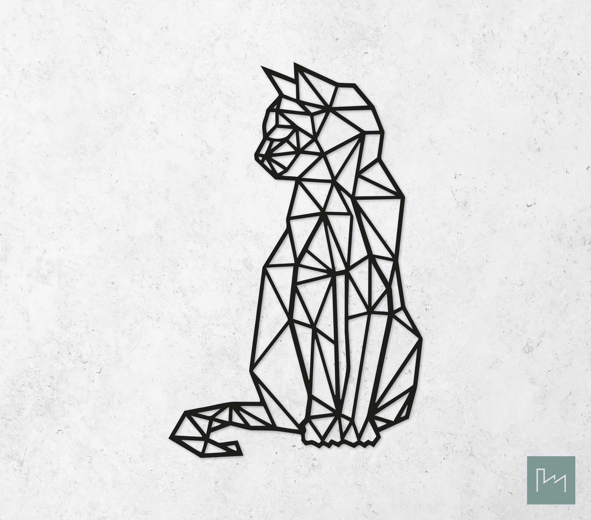 Laserfabrique Wanddecoratie - Geometrische Kat / Poes - Medium - Zwart - Geometrische dieren en vormen - Houten dieren - Muurdecoratie - Line art - Wall art