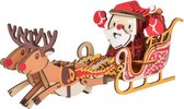 Bouwpakket 3D Puzzel Kerstman met Arreslee Kerst van hout- gekleurd