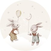 Behangcirkel The Night Rabbits - Ø 50 cm - Zelfklevende behangcirkel - Muurcirkel binnen - konijntjes op de maan - konijntjes op de maan - Ronde behangcirkel - Wandsticker - Behangsticker - Babykamer en kinderkamer