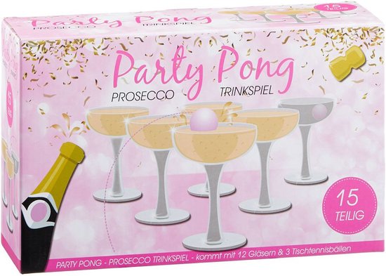 Afbeelding van het spel Cepewa - Party Prosecco Pong - Drankspel - 15 delig - 12 glazen - 3 pong ballen