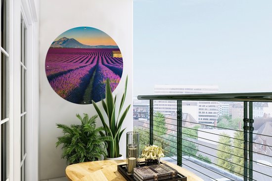 Garden Circle Lavande - Berg - Fleurs - 60x60 - Affiche Ronde de Jardin - Extérieur