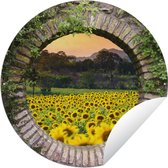 Tuincirkel Doorkijk - Bloemen - Zonnebloem - 60x60 cm - Ronde Tuinposter - Buiten