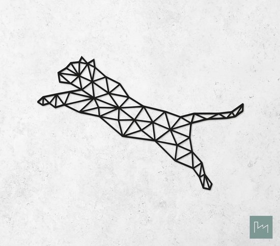 Laserfabrique Wanddecoratie - Geometrische Jachtluipaard - Large - Zwart - Geometrische dieren en vormen - Houten dieren - Muurdecoratie - Line art - Wall art