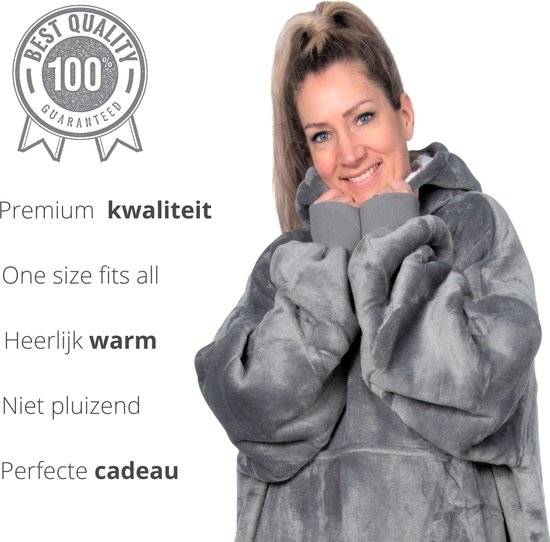 Q- Living Fleece Blanket With Sleeves - 1340 grammes - Huggle Hoodie - Couverture à capuche - Oodie - Couverture TV - Sherpa - Grijs clair