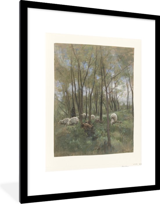 Fotolijst incl. Poster - Schapenkudde in een bos - Schilderij van Anton Mauve - 60x80 cm - Posterlijst