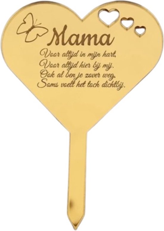 LBM Grafsteker voor mama - Bloemensteker - Hartvorm goud
