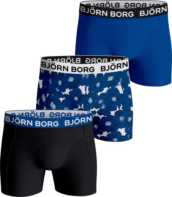 Björn Borg Cotton Stretch Boxershort Heren - Blauw/Zwart - 3 stuks - Heren onderbroeken - Boxer - Maat S