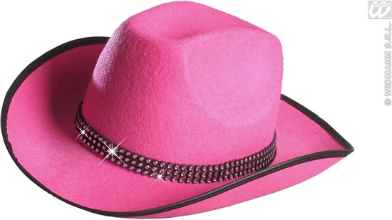 Widmann - Cowboy & Cowgirl Kostuum - Cowboyhoed Roze Met Strass Band - Roze - Carnavalskleding - Verkleedkleding