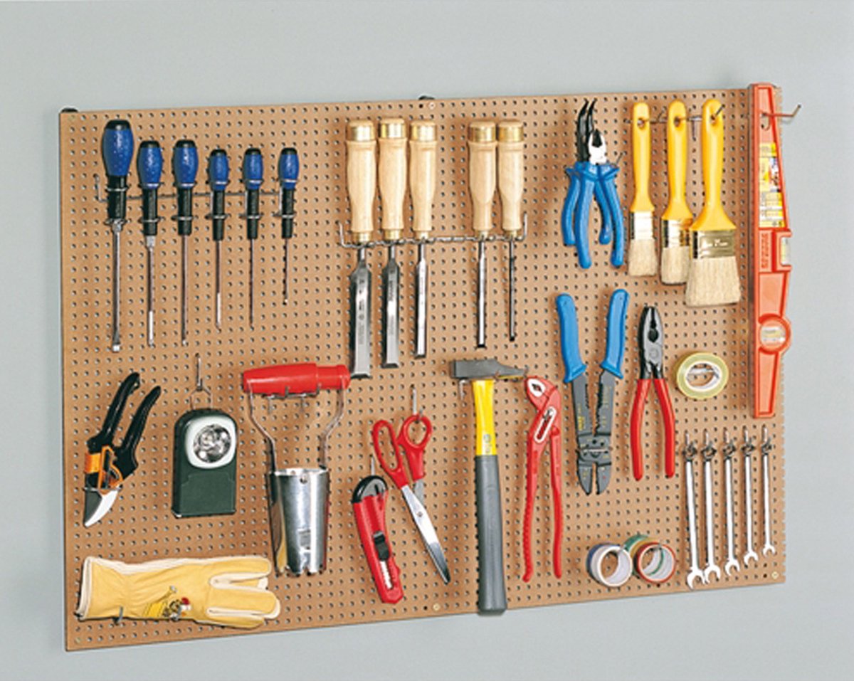 Mottez houten gereedschapswand met 41 hang accessoires - Bruin - Wandmontage