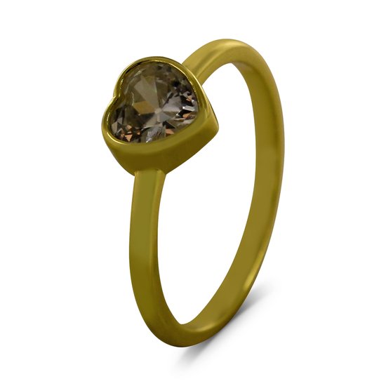 Silventi 9SIL-22689 Zilveren Ring - Dames - Zirkonia - Hartje - Wit - 7,4 x 7,5 mm - Maat 56 - Zilver - Gold Plated (Verguld/Goud op Zilver)