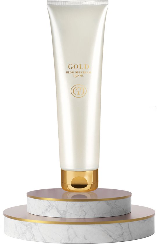 Witte tube met gouden dop, met 'GOLD BLOW OUT CREAM 150 ML' erop.