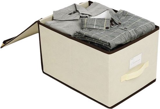 SONGMICS Opbergdozen, Set Van 3, Stoffen Dozen, Opbergmanden Met Transparant Front Met Deksel En Klep Voor Kleding Linnen Look Grijs