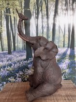 Statue d'éléphant éléphant avec oiseau sur sa trompe Polyresin van Slijkhuis 28x15x15 cm