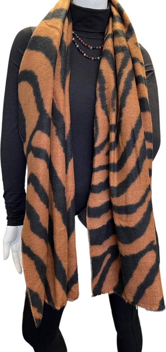 Sjaal- Warme sjaal- Beste kwaliteit dames sjaal- Luxe zijde zacht shawl- Omslagdoek 9133001- Bruin/zwart- 180/85 cm