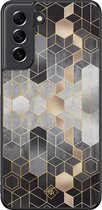 Casimoda® hoesje - Geschikt voor Samsung Galaxy S21 FE - Grey Cubes - Zwart TPU Backcover - Geometrisch patroon - Grijs