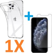 Soft TPU Transparant hoesje Silicone Case + 1 stuk Glas Screenprotector -   Geschikt voor:   iPhone 11 Pro Max