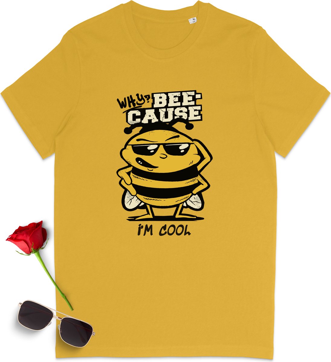 Dames Heren T Shirt 'Bee' Cool - Geel - Maat 5XL