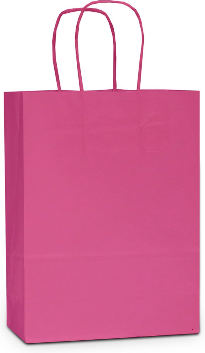 50 Papieren Draagtassen - Roze - 26+12x34 - Gedraaide grepen - 50 Stuks