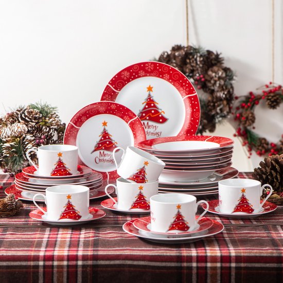 Vaisselle de Noël - Porcelaine 30 pièces - Motif de Noël - Services de  table cadeau -... | bol.com