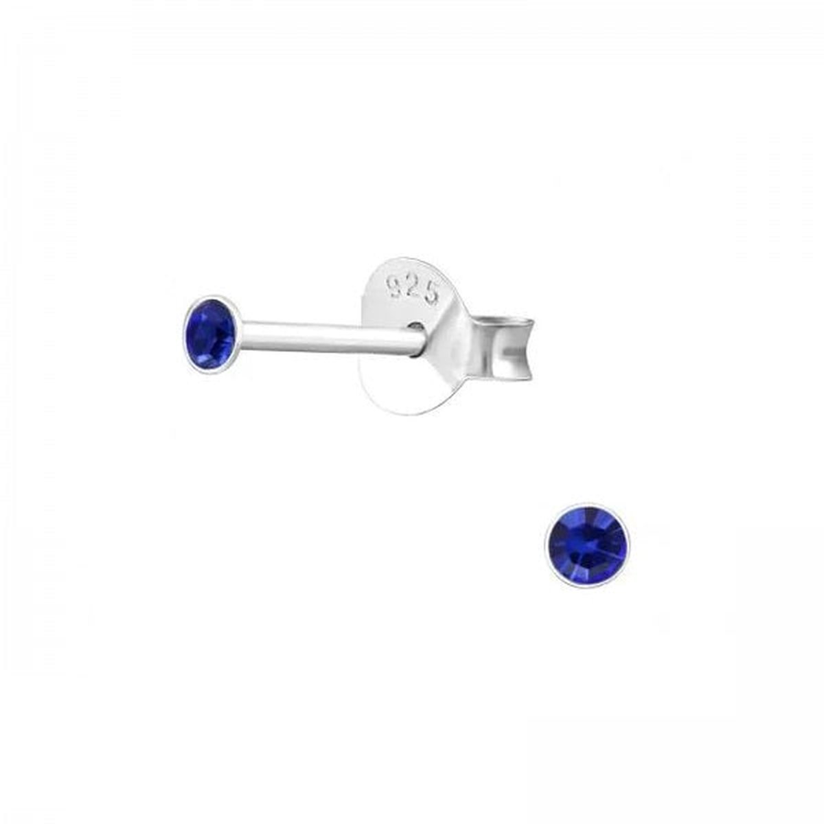 Zilveren oorknop, Lebowski kristal Sapphire (3mm)