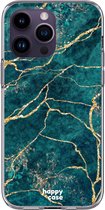 HappyCase iPhone 14 Pro Hoesje Flexibel TPU Aqua Marmer Print