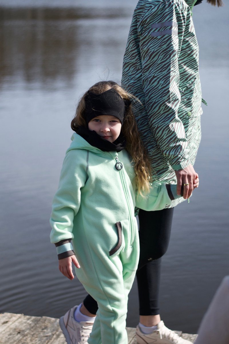 Ducksday - Fleecepak - Onesie voor kinderen - unisex - muntgroen/taupe — afbeelding 4