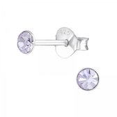 Zilveren oorknop, Swarovski kristal Violet (6mm)