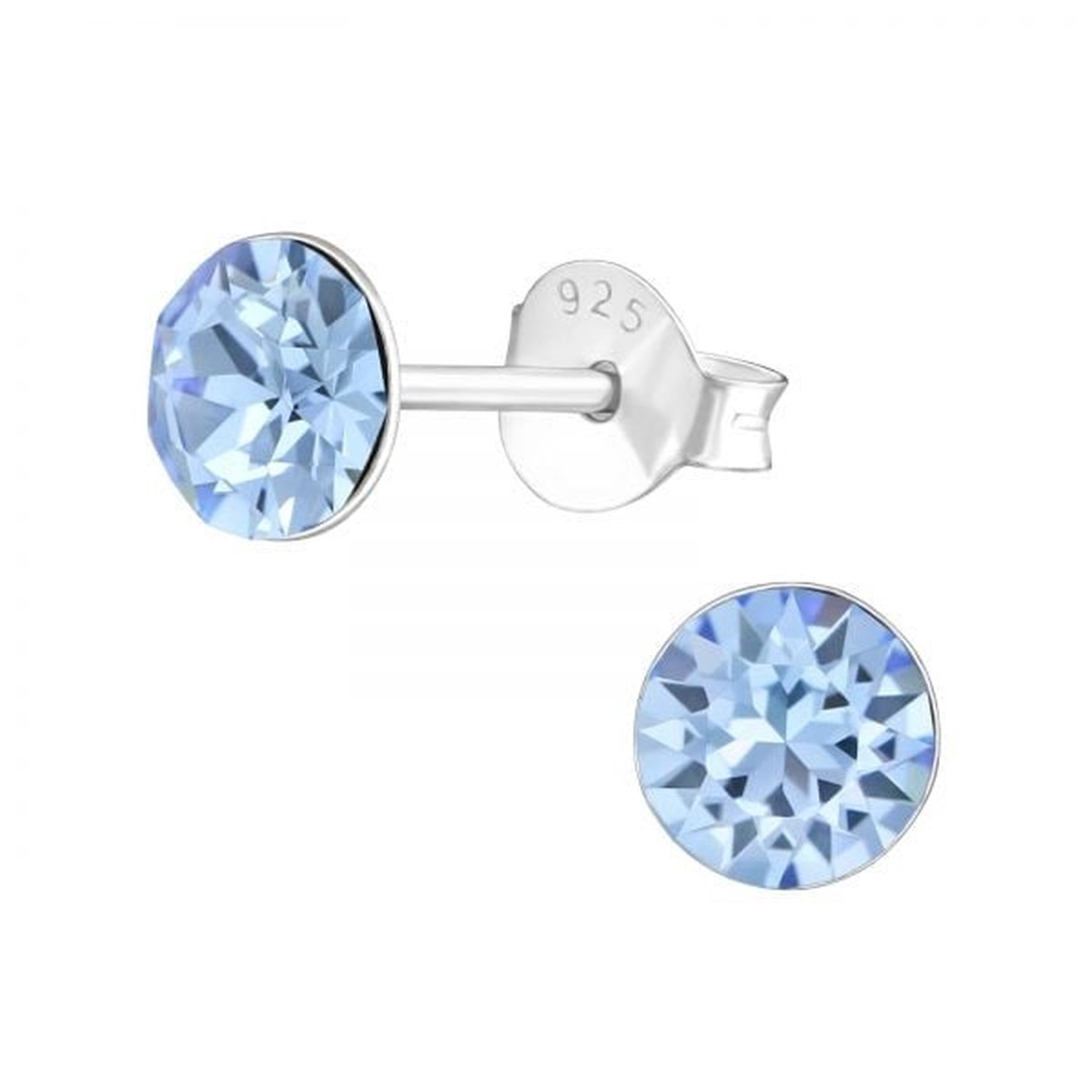 Zilveren oorknop, Lebowski kristal Aqua (8mm)