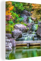 OneMillionCanvasses - Canvas - Schilderij - Waterval - Stenen - Japan - Bomen - Botanisch - Schilderijen op canvas - Canvasdoek - 120x160 cm - Wanddecoratie - Slaapkamer
