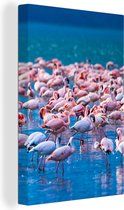 OneMillionCanvasses - Canvas schilderij - Flamingo - Water - Tropisch - Roze - Vogel - Schilderijen op canvas - Foto op canvas - 120x180 cm - Muurdecoratie