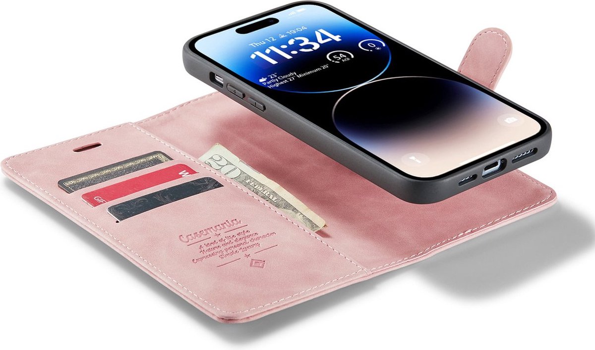iPhone 14 Pro Max Bookcase hoesje - CaseMe - Effen Roze - Kunstleer