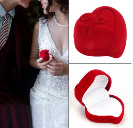 ISAKEN Set van 2 ringendoosjes, fluweel, sieraden, ringdoos, rode roos, opbergdoos, geschenkdoos voor bruiloft, voorstel, Valentijnsdag, winkelcentrum, teller voor sieraden, display