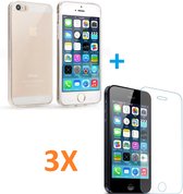 Soft TPU Transparant hoesje Silicone Case + 3 stuks Glas Screenprotector -  Geschikt voor: iPhone 5 5S