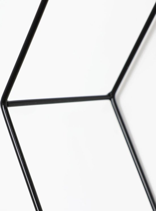 Zwart Metalen Wandrek Met 4 Houten Plankjes - Rond - 50x11 Cm