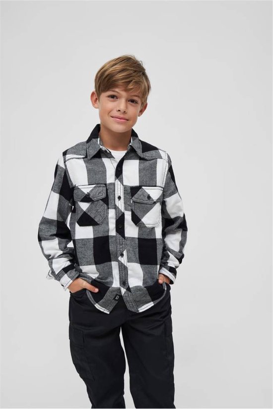 Brandit - Checkshirt Kinder Longsleeve shirt - Kids 122/128 - Wit/Zwart