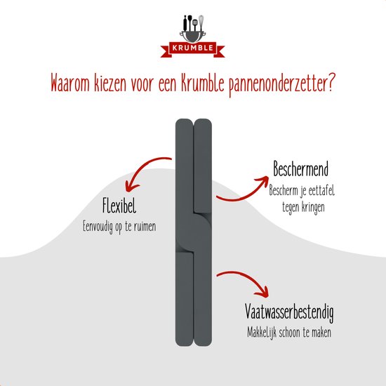 Grijze, flexibele en beschermende siliconen pannenonderzetter. Vaatwasserbestendig en makkelijk schoon te maken.