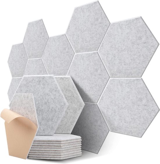 Panneaux acoustiques auto-adhésifs hexagone, mur insonorisant haute densité  12 pièces
