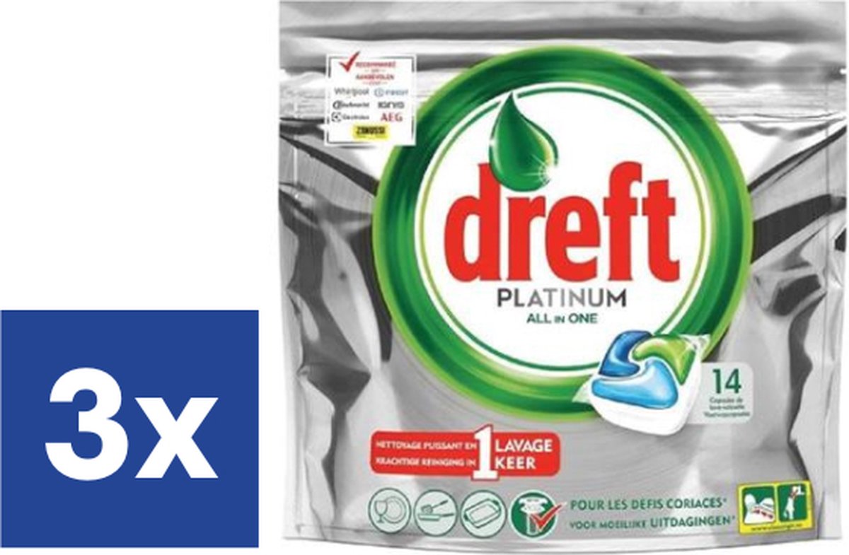 Dreft All in One Platinum Vaatwastabletten - 3 x 14 stuks