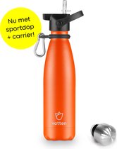 Vatten® Premium RVS Thermosfles - 500 ml - Mat Oranje - Waterfles met Rietje