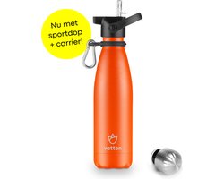 Vatten® Premium RVS Thermosfles - 500 ml - Mat Oranje - Waterfles met Rietje