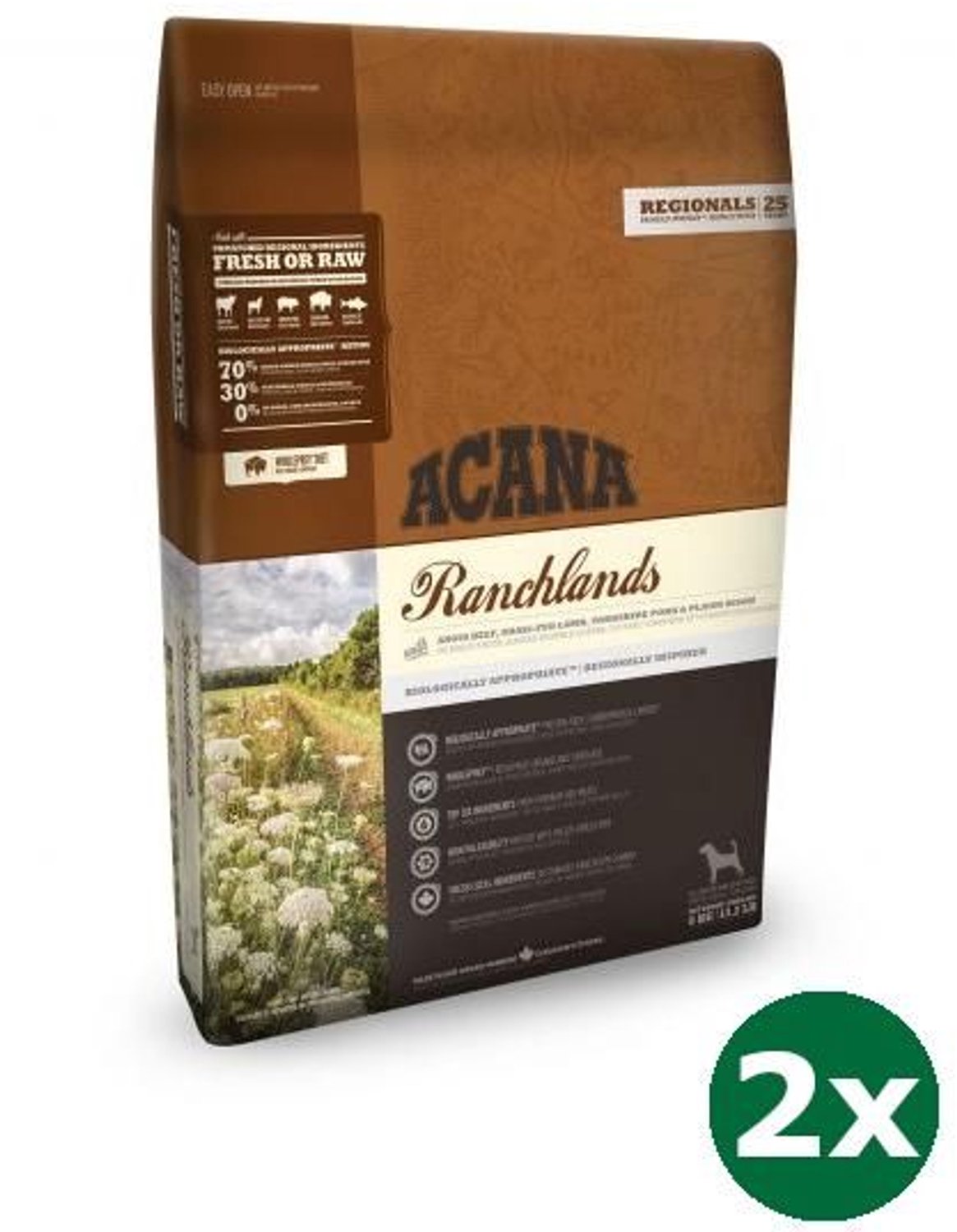 2x11,4 kg Acana highest proteÏn ranchlands dog hondenvoer