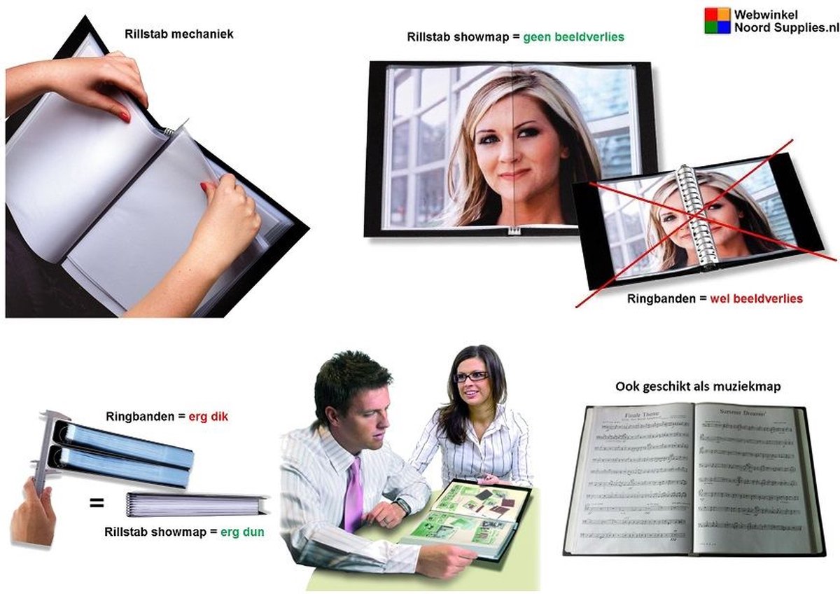 rillstab original RI99494 Presentatiemap voor school en project, displayboek en presentatieboek, 100 transparante hoezen, documenten, organiseren zonder gaten, zwart
