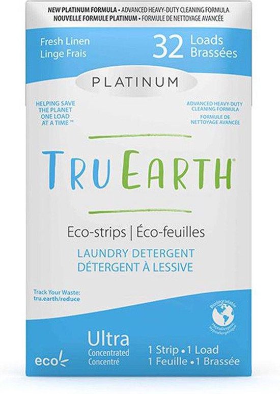 Tru Earth PLATINUM Eco Wasstrips Fresh Linen (32 wasbeurten) - duurzaam wasmiddel - 95% ruimtebesparing - plasticvrij - zero waste - vegan