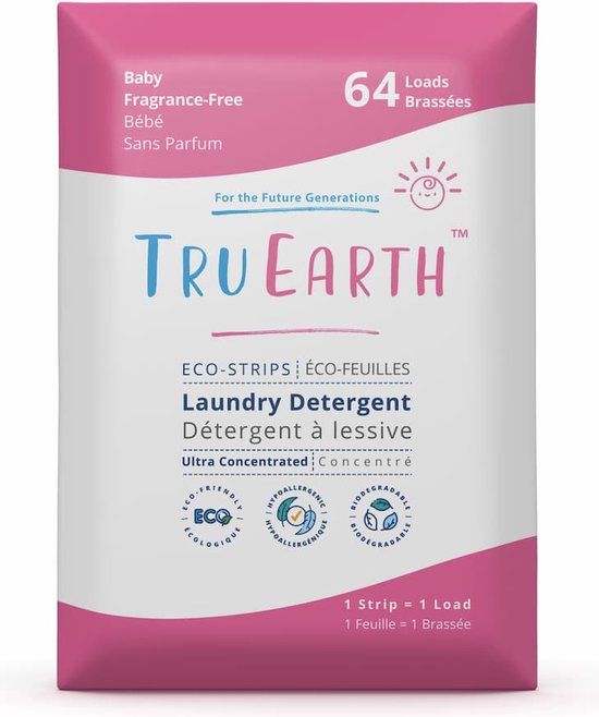 Tru Earth Eco Wasstrips Baby (64 wasbeurten) - wasstrips - duurzaam wasmiddel - 95% ruimtebesparing - plasticvrij - zero waste - vegan